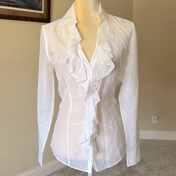 White House Black Market Tops - WHBM white silk formal shirt, sz 4 EUC